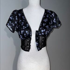 Bailey Rose Floral Black Lace Trim Women Top